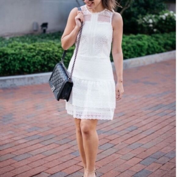 NWOT Parker Nerissa SZ XS Little White Dress Eyelet Lace Drop Waist Tiered Skirt - Picture 3 of 16